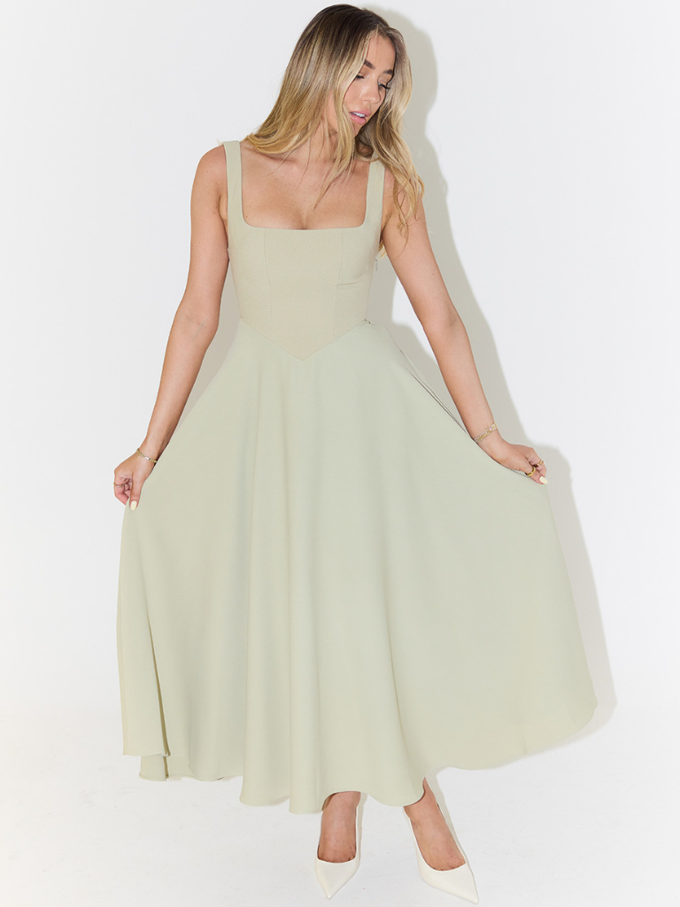 Elegantes Midi-Damenkleid mit Breiten Trägern und Quadrat-Ausschnitt – Festliches Kleid für Hochzeitsgäste und besondere Anlässe 3