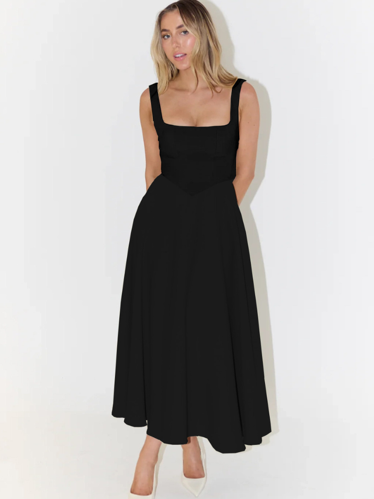 Elegantes Midi-Damenkleid mit Breiten Trägern und Quadrat-Ausschnitt – Festliches Kleid für Hochzeitsgäste und besondere Anlässe 4